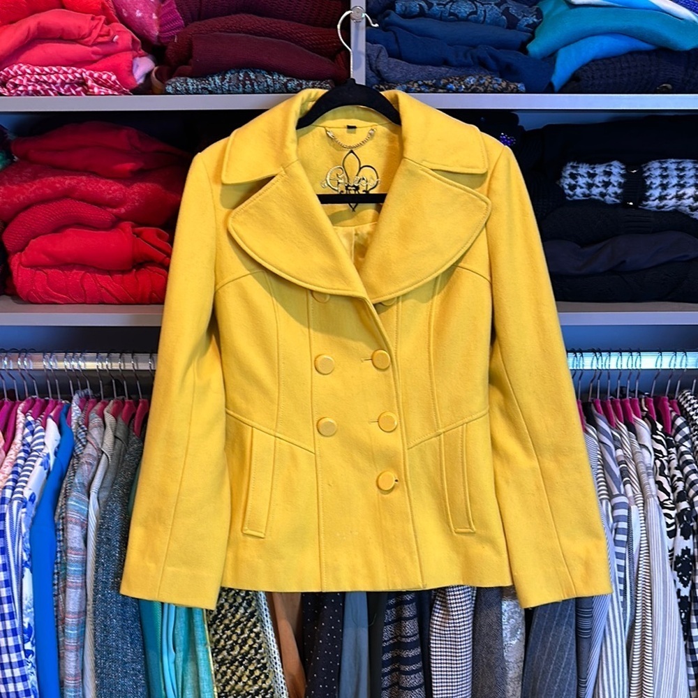 Guess yellow 2 pocket pea coat size M
